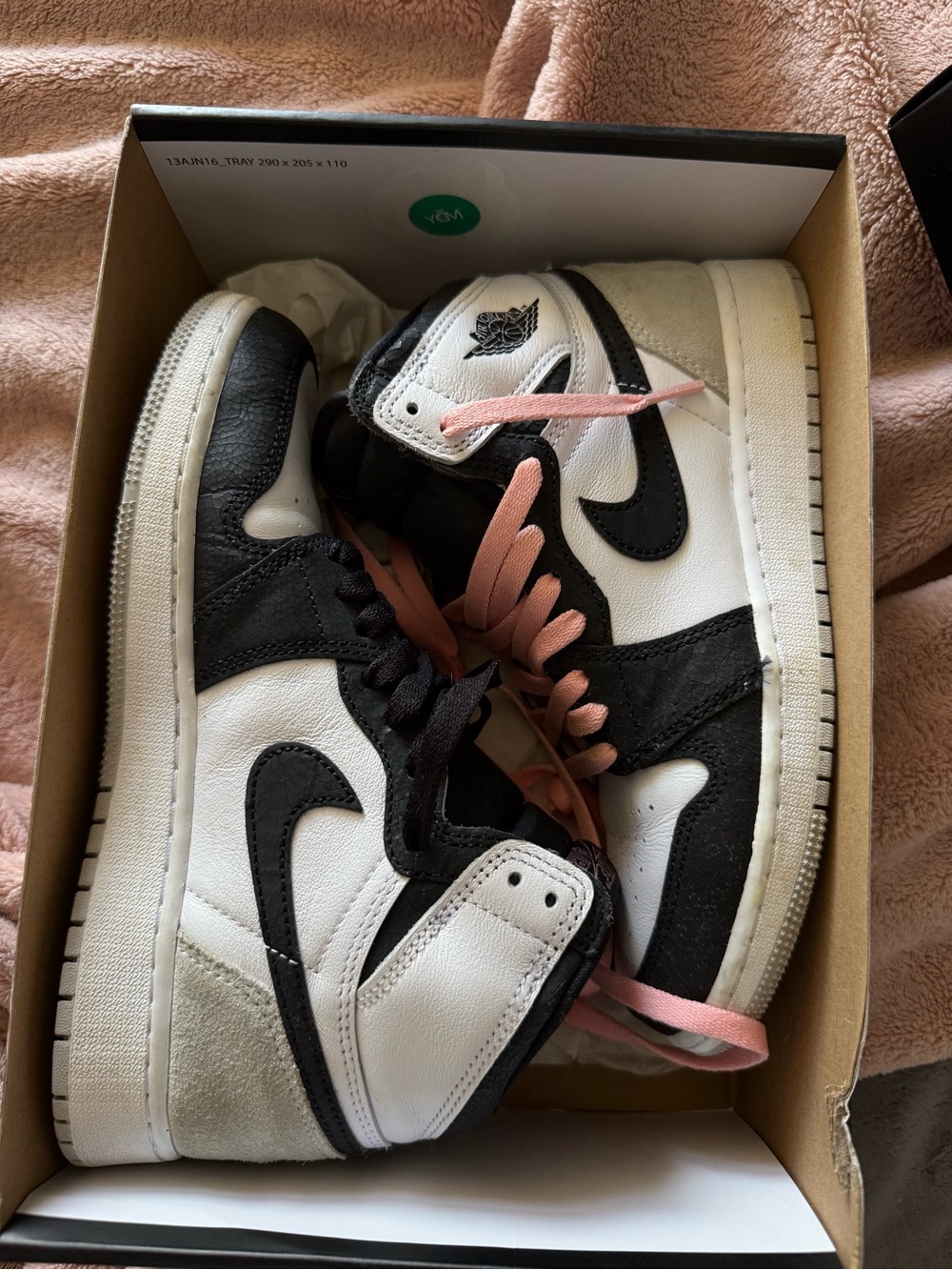 Jordan Kids Black White Pink High-Top Sneakers